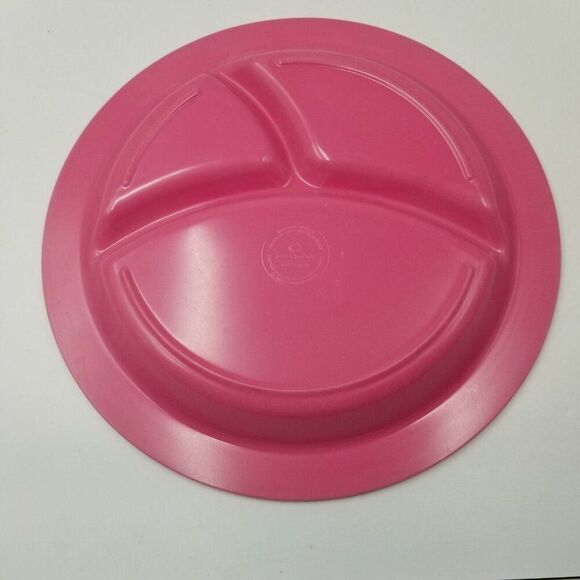 Pottery Barn Kids Plates Pink Green Melamine Divided Plate Round Sections Lot 3 - Picture 6 of 10